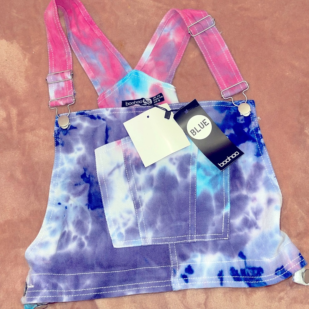 TIE DYE OVERALL DENIM CROP TOP